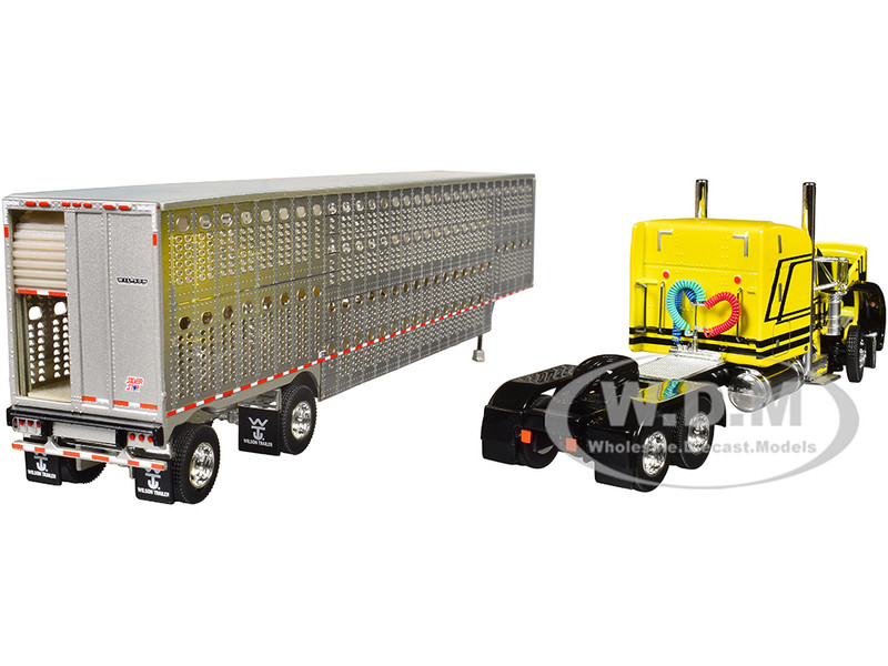 PETERBILT 379 W/SLEEPER & LIVESTOCK TRAILER YELLOW 1/64 BY FIRST