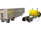 Peterbilt 379 with 63 Mid-Roof Sleeper and Wilson Silverstar Livestock Trailer Harrison Trucking Yellow with Black Stripes 1/64 Diecast Model DCP/First Gear 60-2104