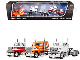 Ford LTL 9000 Trio Set Two Day Cabs and One 60 Flat Top Sleeper 1/64 Diecast Model DCP/First Gear 60-2175