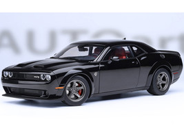 2023 Dodge Challenger SRT Super Stock Pitch Black with Red Interior 1/18 Model Car Autoart 71765