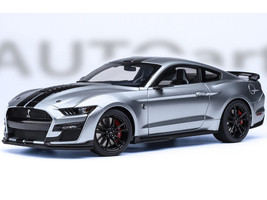 Ford Mustang Shelby GT500 Iconic Silver Metallic with Black Stripes 1/18 Model Car Autoart 73096