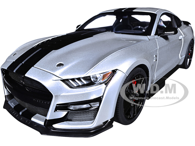 Ford Mustang Shelby GT500 Iconic Silver Metallic with Black Stripes 1/18 Model Car Autoart 73096