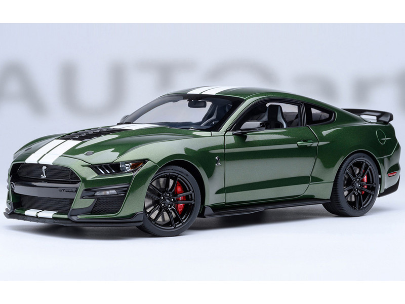 Ford Mustang Shelby GT500 Eruption Green Metallic with White Stripes 1/18 Model Car Autoart 73097