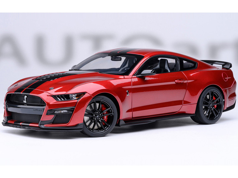 Ford Mustang Shelby GT500 Rapid Red Metallic with Black Stripes 1/18 Model Car Autoart 73098