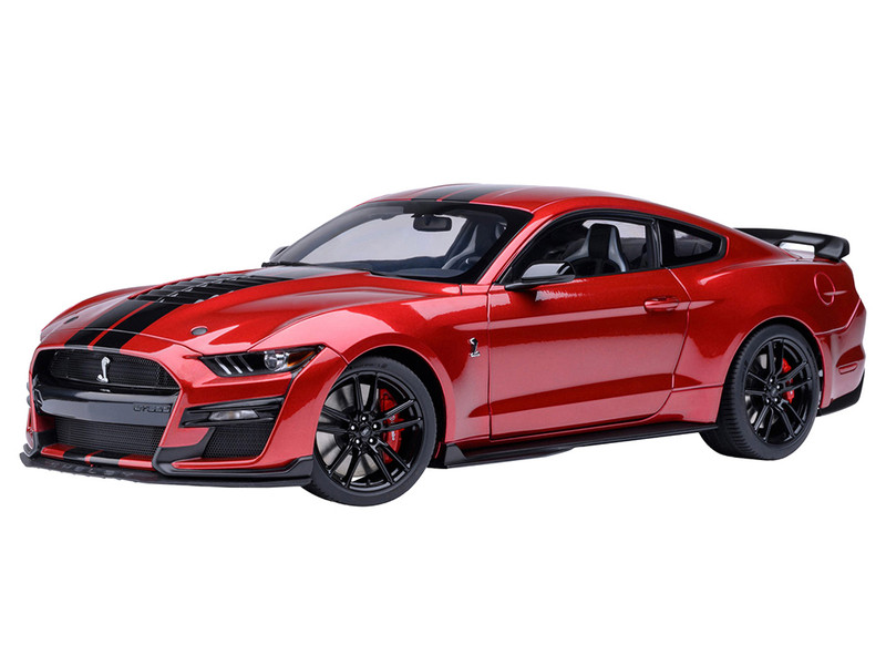 Ford Mustang Shelby GT500 Rapid Red Metallic with Black Stripes 1/18 Model Car Autoart 73098