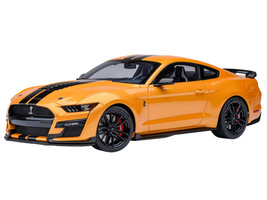 Ford Mustang Shelby GT500 Cyber Orange Metallic with Black Stripes 1/18 Model Car Autoart 73099