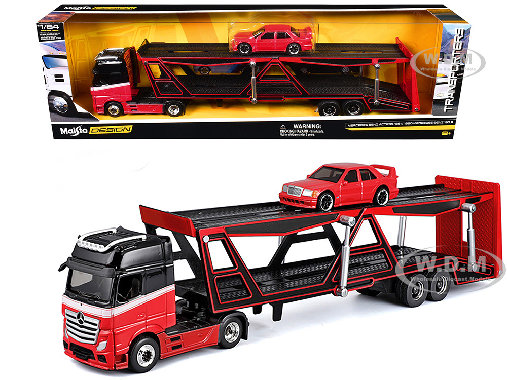 Mercedes-Benz Actros Open Car Hauler Red and Black with White