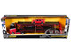 Mercedes Benz Actros Open Car Hauler Red and Black with White Stripes and 1990 Mercedes Benz 190E Red Transporters Series 1/64 Diecast Models Maisto 11454RD
