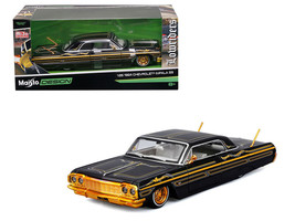 1964 Chevrolet Impala SS Lowrider Black Metallic with Gold Graphics and Gray Interior Lowriders Maisto Design Series 1/26 Diecast Models Maisto 32547-BK