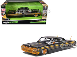 1964 Chevrolet Impala SS Lowrider Black Metallic with Gold Graphics and Gray Interior Lowriders Maisto Design Series 1/26 Diecast Models Maisto 32547-BK