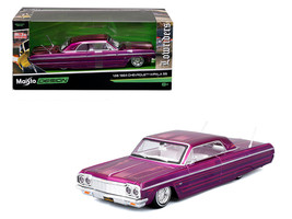 1964 Chevrolet Impala SS Lowrider Candy Purple with Graphics and White Interior Lowriders Maisto Design Series 1/26 Diecast Model Car Maisto 32547-PUR