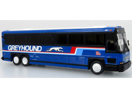 2001 MCI D4000 Coach Bus Greyhound Blue with Stripes Vintage Bus & Motorcoach Collection Limited Edition to 504 pieces Worldwide 1/87 (HO) Diecast Model Iconic Replicas 87-0620