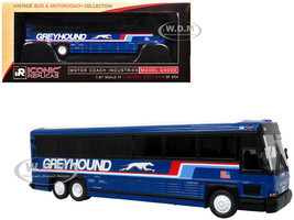 2001 MCI D4000 Coach Bus Greyhound Blue with Stripes Vintage Bus & Motorcoach Collection Limited Edition to 504 pieces Worldwide 1/87 (HO) Diecast Model Iconic Replicas 87-0620