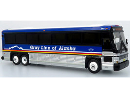 2001 MCI D4000 Coach Bus Gray Line of Alaska Dark Blue with Stripes Vintage Bus & Motorcoach Collection Limited Edition to 504 pieces Worldwide 1/87 (HO) Diecast Model Iconic Replicas 87-0621