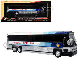 2001 MCI D4000 Coach Bus Brewster Gray Line White with Blue Stripes Vintage Bus & Motorcoach Collection Limited Edition to 504 pieces Worldwide 1/87 (HO) Diecast Model Iconic Replicas 87-0622