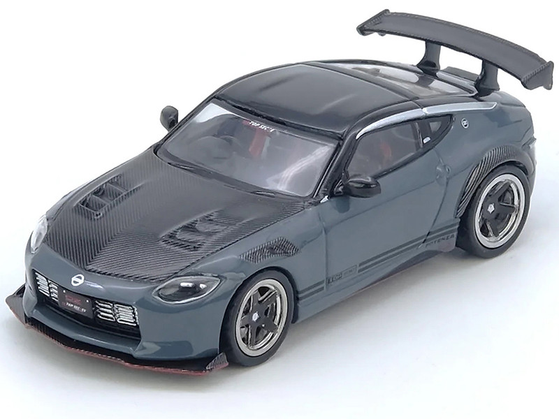 Nissan Fairlady Z Top Secret RZ34 RHD Right Hand Drive Stealth Gray with Carbon Hood and Black Top 1/64 Diecast Model Car Inno Models IN64-Z34TS-SG