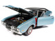 1968 Oldsmobile 442 W30 Holiday Coupe Teal Frost Metallic with Red Stripes and Black Vinyl Top Hemmings Motor News July 2023 Cover Car American Muscle Series 1/18 Diecast Model Car Auto World AMM1350