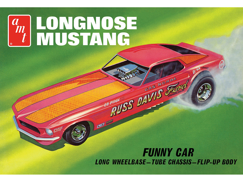 Skill 2 Model Kit 1969 Ford Mustang Longnose Funny Car Gas Ronda 1/25 Scale Model AMT AMT1268