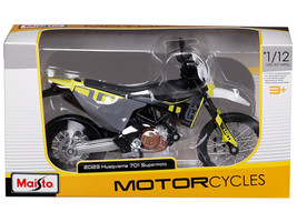 2023 Husqvarna 701 Supermoto Motorcycle Matt Black and Gray with Yellow and White Accents 1/12 Diecast Motorcycle Model Maisto 20-64633