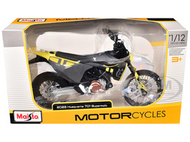2023 Husqvarna 701 Supermoto Motorcycle Matt Black and Gray with Yellow and White Accents 1/12 Diecast Motorcycle Model Maisto 20-64633
