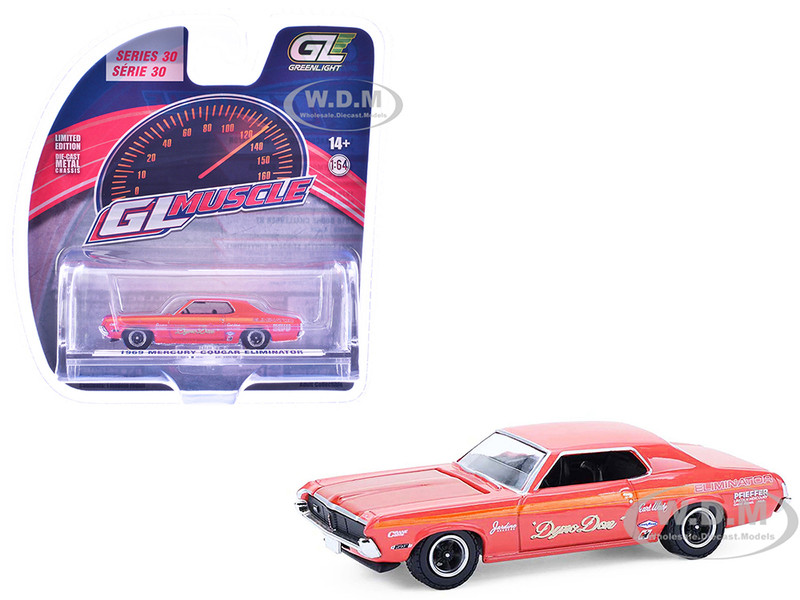 1969 Mercury Cougar Eliminator Dyno Don Red with Orange Stripes GreenLight Muscle Series 30 1/64 Diecast Model Car Greenlight 13370A