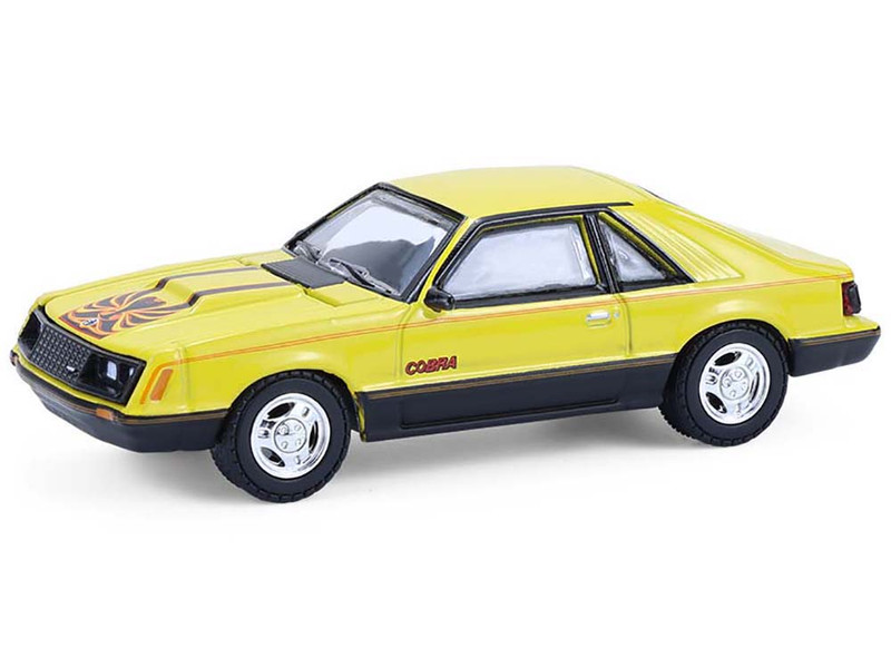 1979 Ford Mustang Cobra Fastback Bright Yellow with Cobra Good Graphics GreenLight Muscle Series 30 1/64 Diecast Model Car Greenlight 13370C