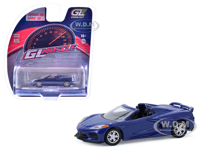 2021 Chevrolet Corvette Stingray Convertible Elkhart Lake Blue GreenLight Muscle Series 30 1/64 Diecast Model Car Greenlight 13370E