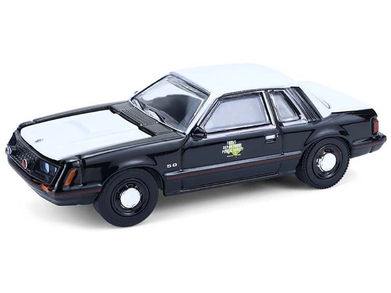 1982 Ford Mustang SSP Texas Department of Public Safety Highway Patrol Black with White Hood and Top Hobby Exclusive Series 1/64 Diecast Model Car Greenlight GL30542