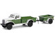 1950 Dodge Power Wagon Pickup Truck Green and White with 1 4 Ton Cargo Trailer Green Hitch & Tow Series 32 1/64 Diecast Model Cars Greenlight 32320A