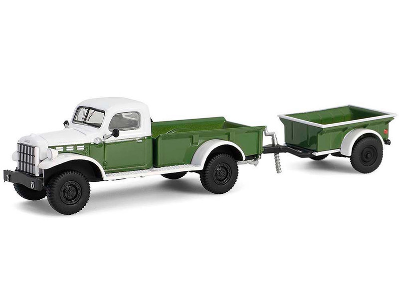 1950 Dodge Power Wagon Pickup Truck Green and White with 1 4 Ton Cargo Trailer Green Hitch & Tow Series 32 1/64 Diecast Model Cars Greenlight 32320A