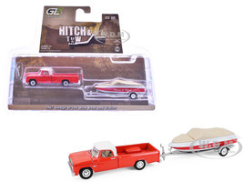 1967 Dodge D 100 Pickup Truck Red with White Top with Boat and Trailer Hitch & Tow Series 33 1/64 Diecast Model Cars Greenlight 32330A