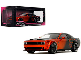 Dodge Challenger SRT Hellcat Orange Metallic and Black Pink Slips Series 1/18 Diecast Model Car Jada 35722