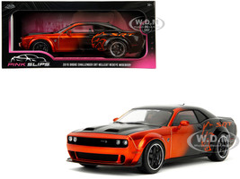 Dodge Challenger SRT Hellcat Orange Metallic and Black Pink Slips Series 1/18 Diecast Model Car Jada 35722