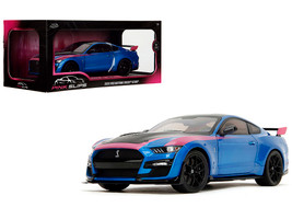 Ford Mustang Shelby GT500 Blue Metallic with Pink Stripes and Black Hood and Top Pink Slips Series 1/18 Diecast Model Car Jada 35723
