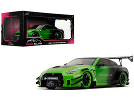 Nissan GT R R35 Liberty Walk Body Kit 2 0 RHD Right Hand Drive Green and Matt Black Pink Slips Series 1/18 Diecast Model Car Jada 35724