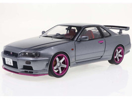 1999 Nissan Skyline GT R R34 RHD Right Hand Drive Silver Metallic with Purple Wheels 1/18 Diecast Model Car Solido S1803410