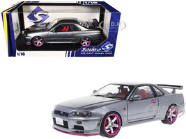1999 Nissan Skyline GT R R34 RHD Right Hand Drive Silver Metallic with Purple Wheels 1/18 Diecast Model Car Solido S1804310