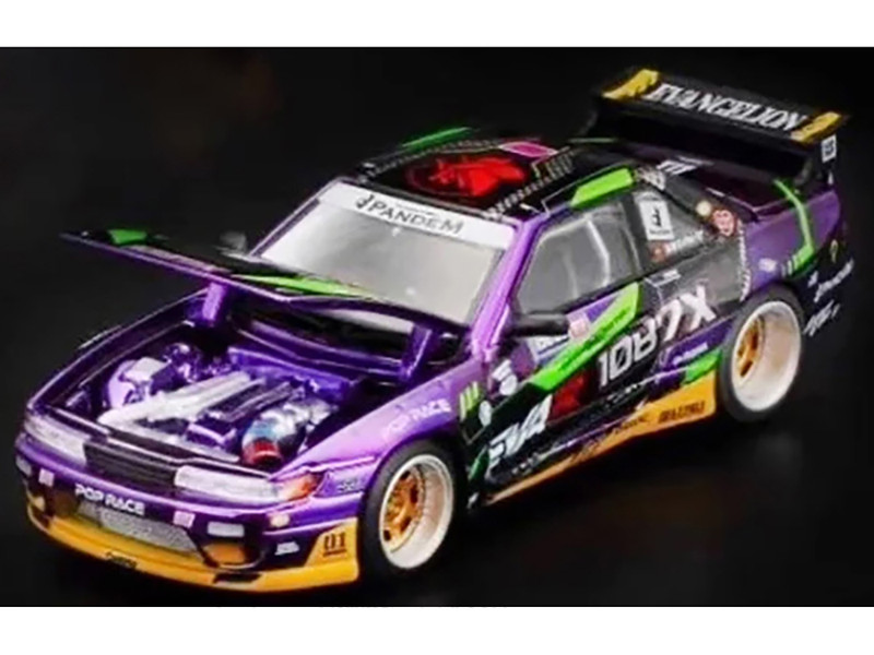 Nissan S13 1087X Pandem RHD Right Hand Drive EVA RT Test Type 01 Purple Metallic with Graphics APA XPO 2025 Exclusive 1/64 Diecast Model Car Pop Race PR640334