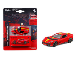 Ferrari 812 Competizione Red with Yellow Stripe Speed Icons Series 1/64 Diecast Model Car Maisto 15709RD