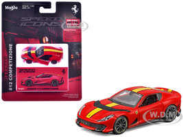 Ferrari 812 Competizione Red with Yellow Stripe Speed Icons Series 1/64 Diecast Model Car Maisto 15709RD