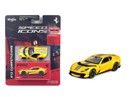 Ferrari 812 Competizione Yellow Metallic with Silver Stripe Speed Icons Series 1/64 Diecast Model Car Maisto 15709YL