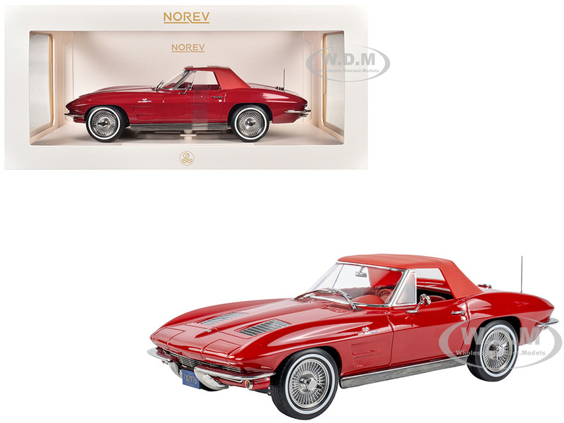1963 Chevrolet Corvette Stingray Convertible Riverside Red 1/18 Diecast Model Car Norev 189056