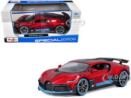 Bugatti Divo Red Metallic with Carbon and Blue Accents Special Edition 1/24 Diecast Model Car Maisto 31526r