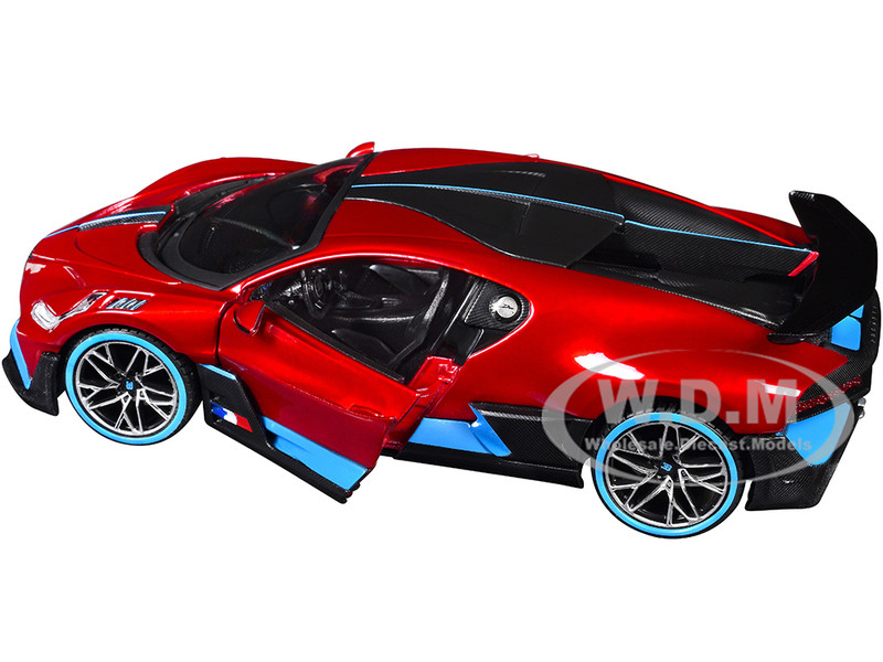 BUGATTI DIVO RED W/CARBON & BLUE ACCENTS 1/24 DIECAST MODEL CAR BY