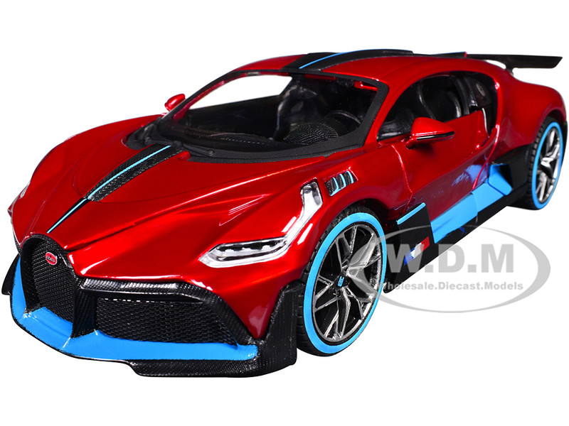 Bugatti Divo Red Metallic with Carbon and Blue Accents Special Edition 1/24 Diecast Model Car Maisto 31526r