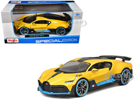 Bugatti Divo Yellow Metallic with Carbon and Blue Accents Special Edition 1/24 Diecast Model Car Maisto 31526y