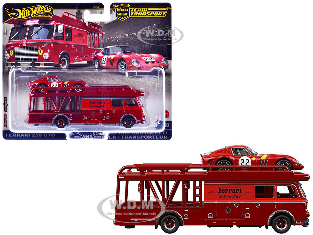 Fiat 642 RN2 Bartoletti Transporter Red and Ferrari 250 GT #22 Red