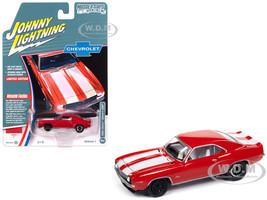 1969 Chevrolet Camaro Z28 Red with White Stripes and Interior Muscle Cars USA Series 1/64 Diecast Model Car Johnny Lightning JLMC034-JLSP381B