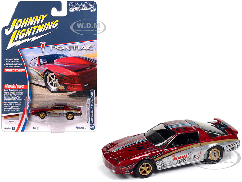 1987 Pontiac Firebird GTA King of the Jungle Red and Silver Metallic with Graphics Muscle Cars USA Series 1/64 Diecast Model Car Johnny Lightning JLMC034-JLSP385A