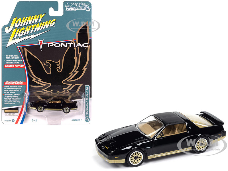 1986 Pontiac Firebird T A Black with Champagne Gold Accents Muscle Cars USA Series 1/64 Diecast Model Car Johnny Lightning JLMC034-JLSP385B
